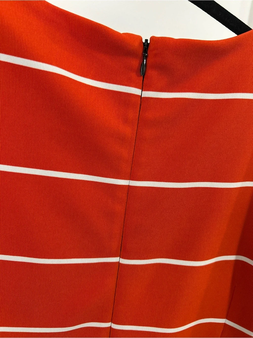 Sleeveless Red Striped Shift Dress with Contrast Hem